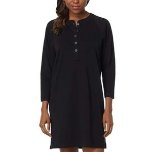 Lilla P Black Cotton Henley Dress 3/4 Sleeve Raglan Slub Jersey Small Peru NWOT